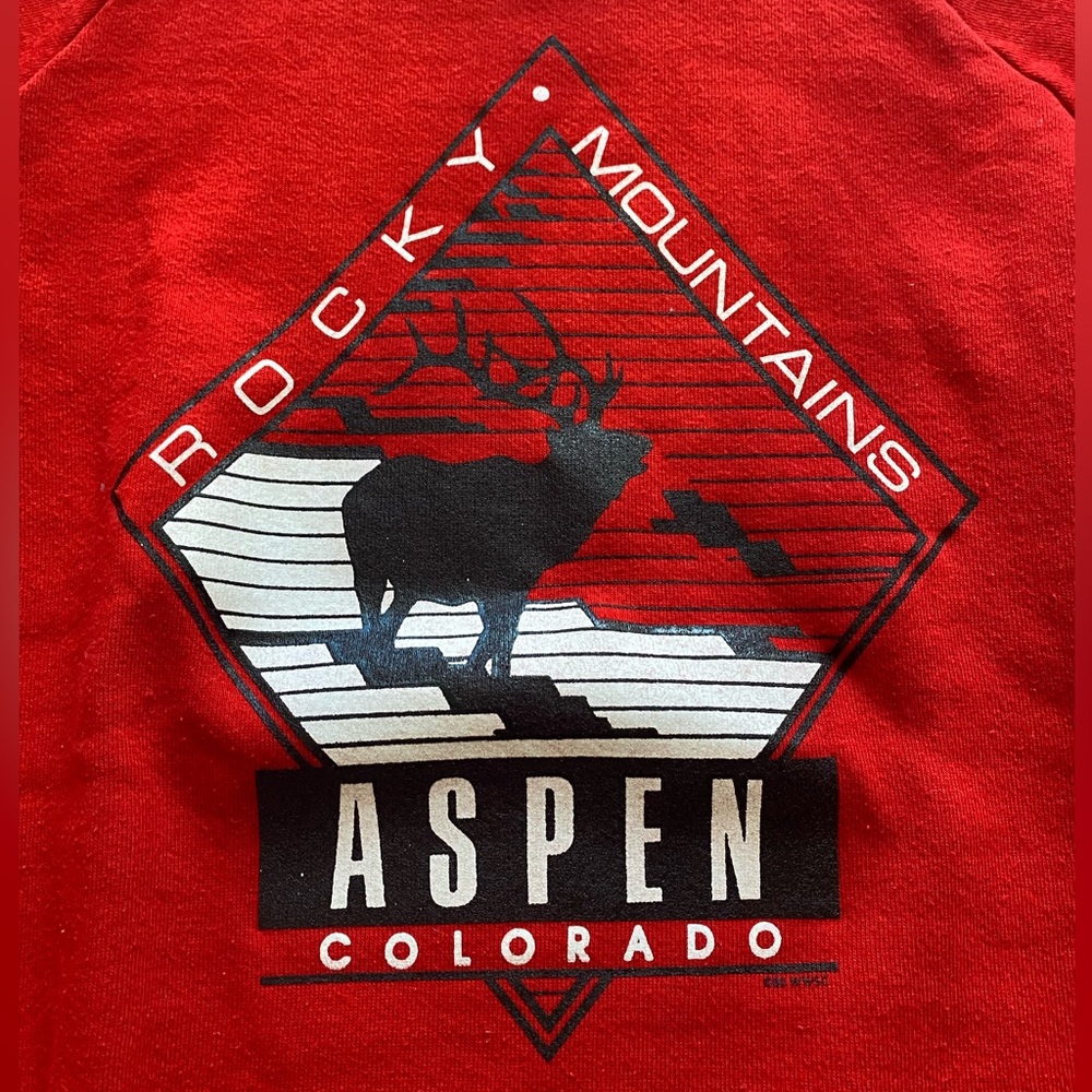 VTG Colorado Aspen Elk Tourist Sweatshirt Medium Red Vintage 80s 90s Black Ski - Picture 2 of 5